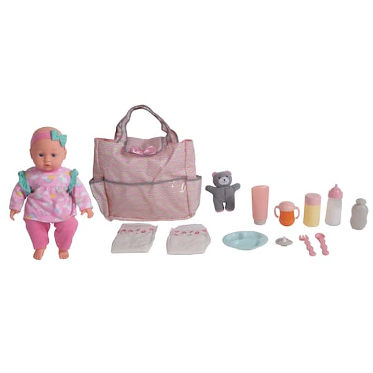 Dream Collection 14&#x22; Baby Doll With Diaper Bag Set